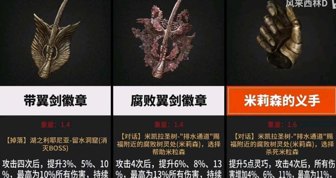 艾尔登法环米莉森的义手和翼剑徽章一起获得方法1